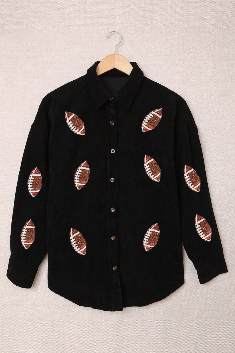 Sequin Football Button Up Long Sleeve Jacket - Outerwear
