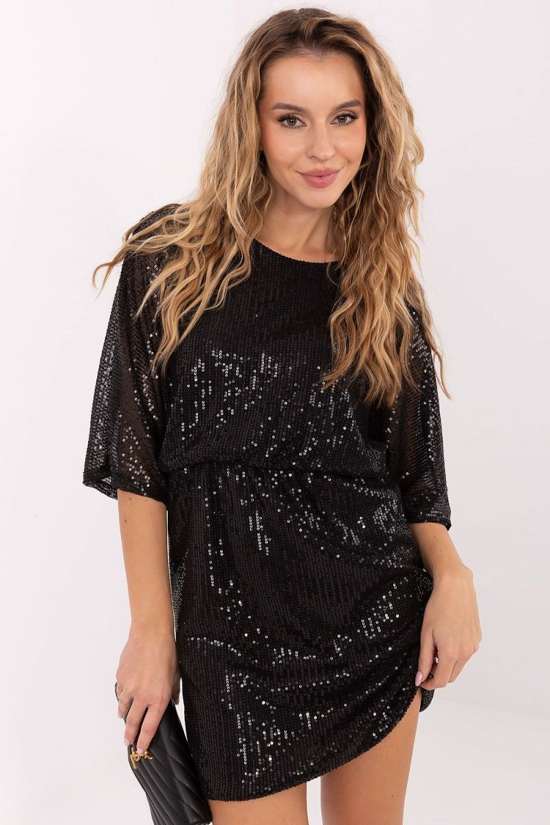 Sequin Mini Dress with 3/4 Sleeves - 