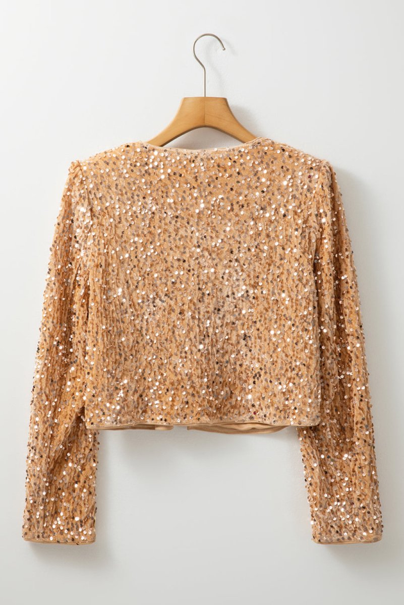 Sequin Open Front Long Sleeve Jacket - Outerwear