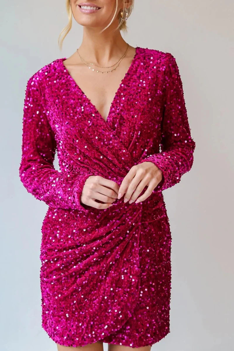 Sequin Ruched Sheer Mini Dress - 