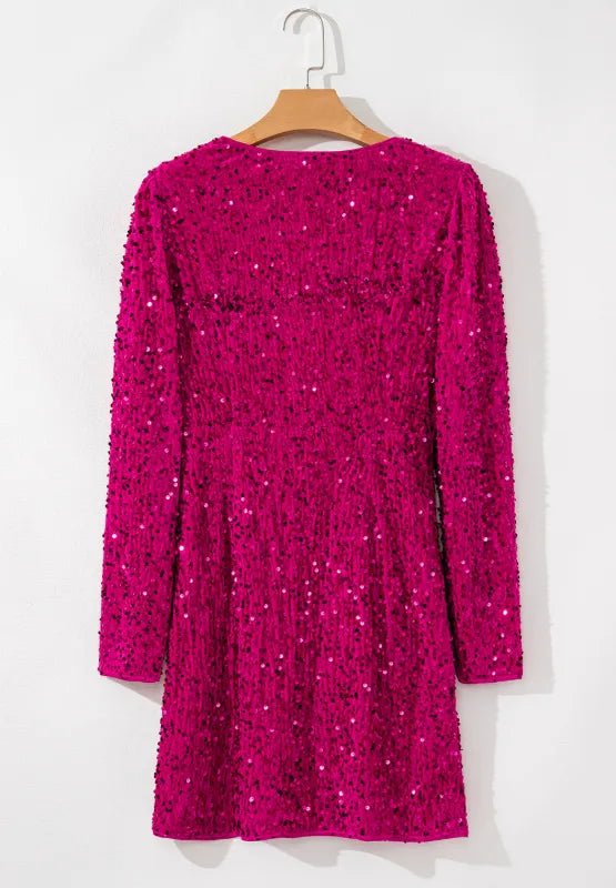 Sequin Ruched Sheer Mini Dress - 