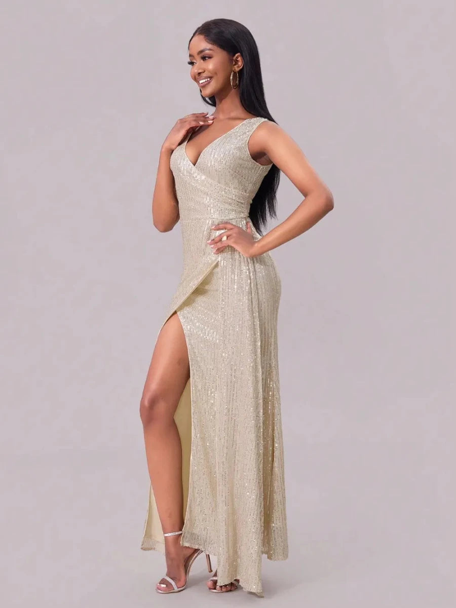 Sequin Slit Maxi Dress - 