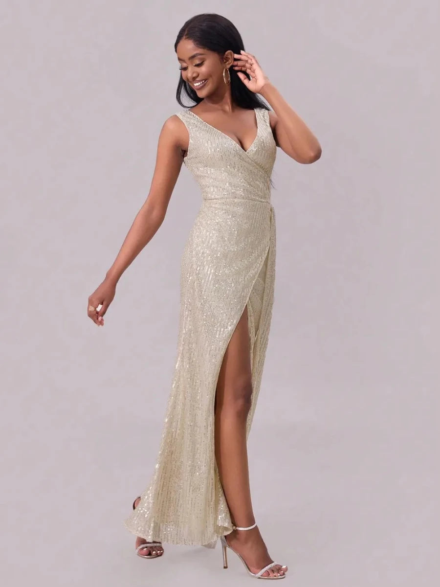 Sequin Slit Maxi Dress - 