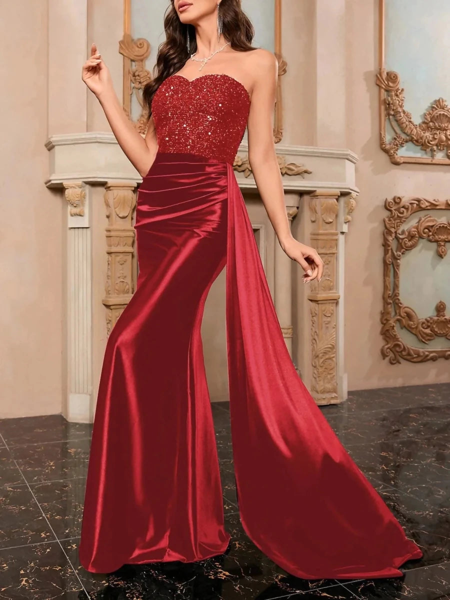 Sequin Sweetheart Neck Tube Evening Dress - 