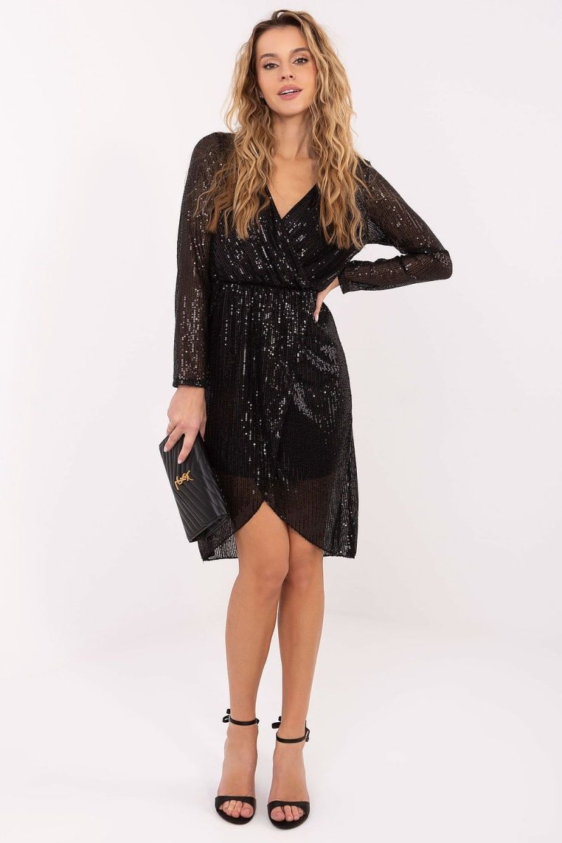 Sequin Wrap Evening Dress - 