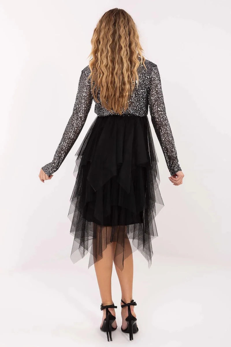 Sequin Wrap Neckline Dress - 