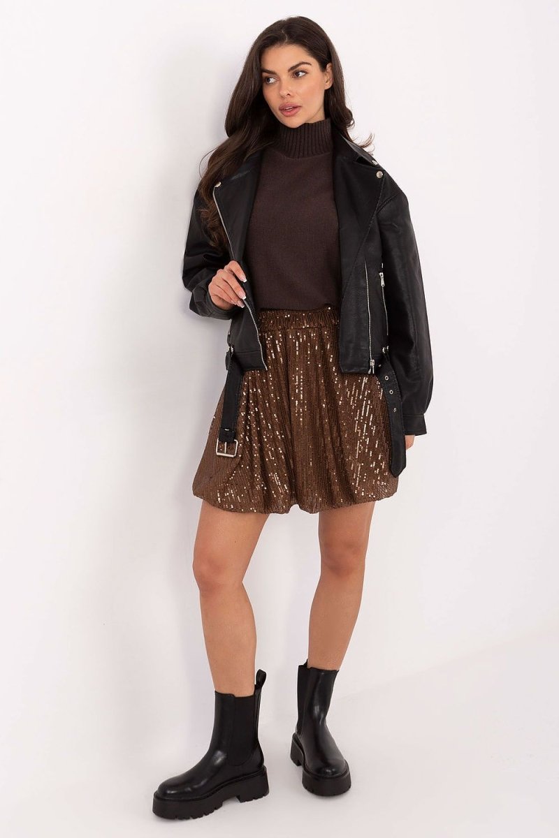Sequined Bomb Skirt with Mini Length - 