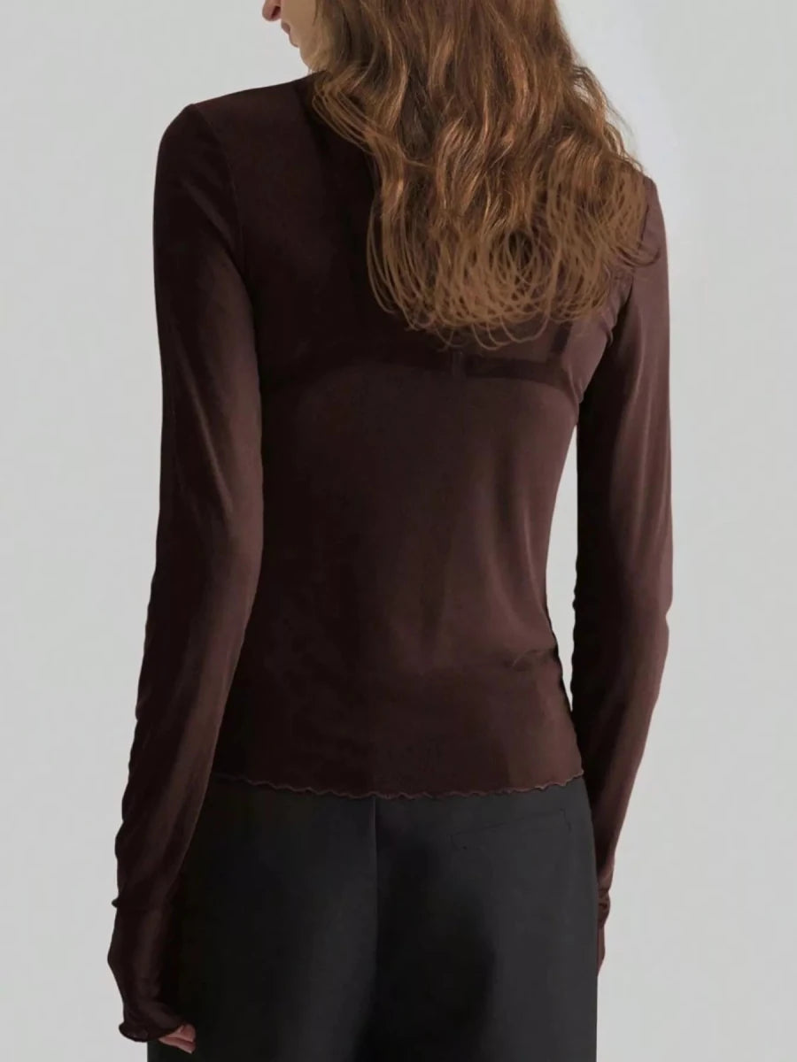 Sheer Mesh Turtleneck Top - 