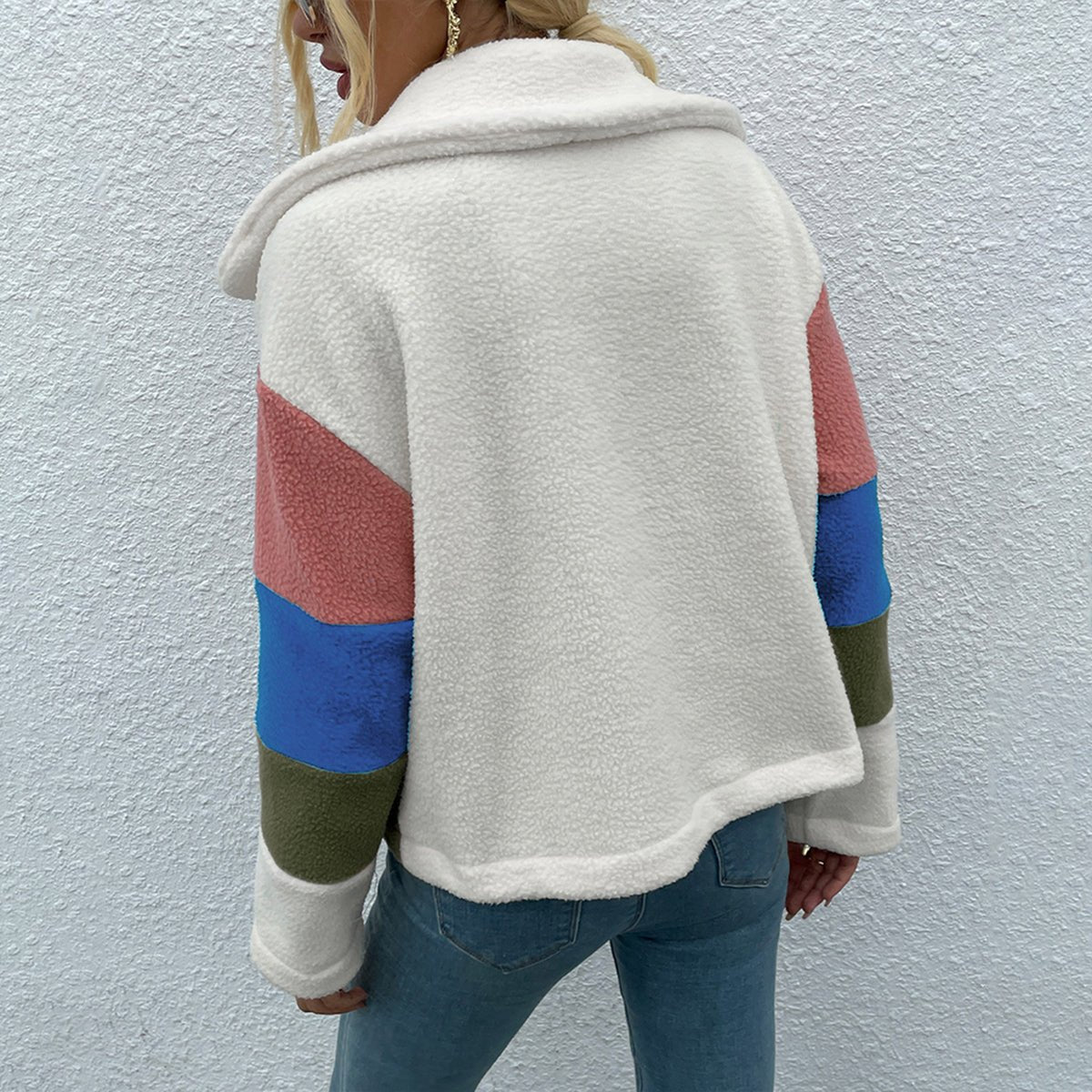 Shiny Color Block Button Down Collared Jacket - Outerwear