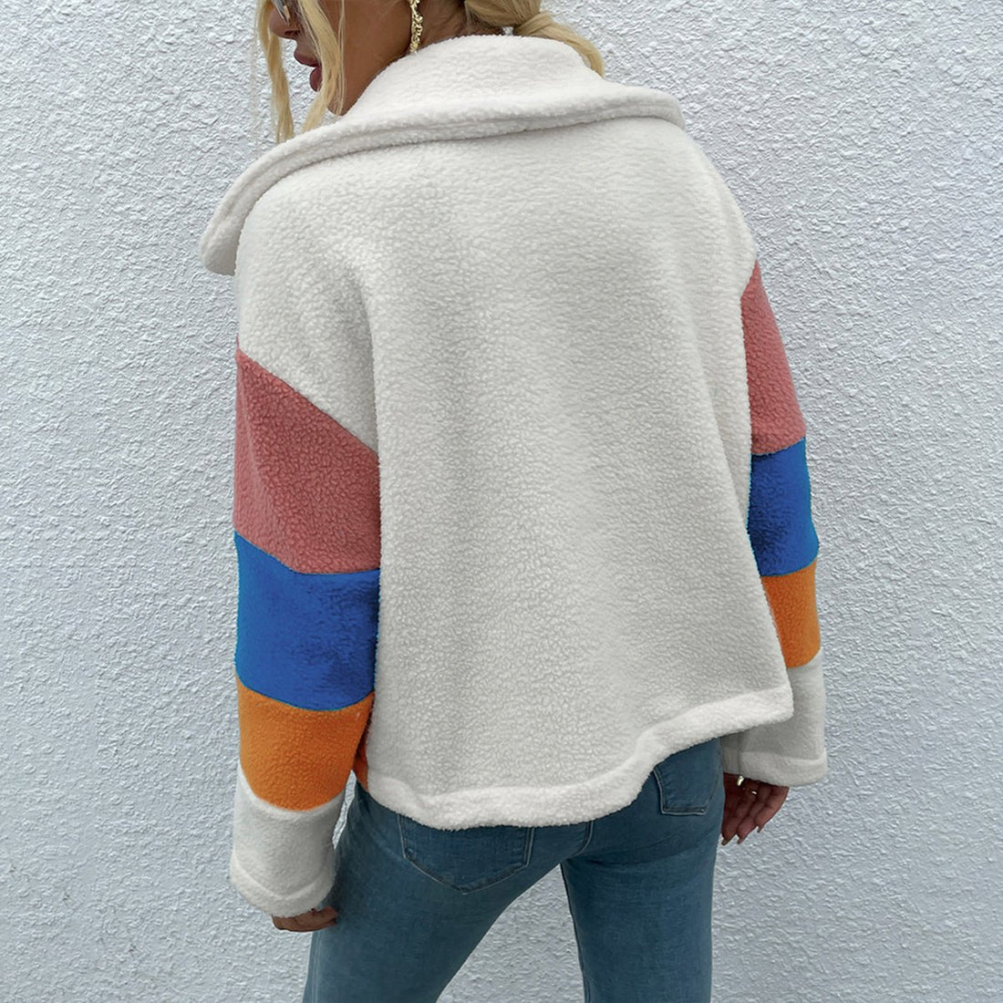 Shiny Color Block Button Down Collared Jacket - Outerwear