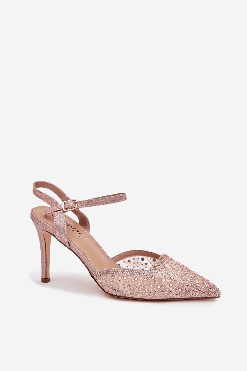 Shiny High Heels with Buckle Strap - 