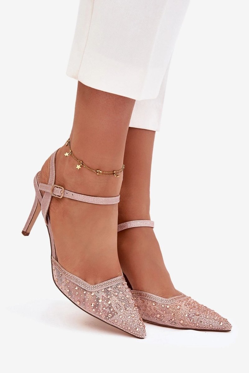 Shiny High Heels with Buckle Strap - 