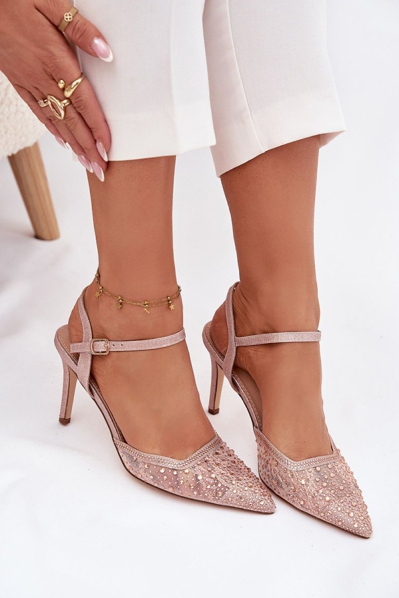 Shiny High Heels with Buckle Strap - 