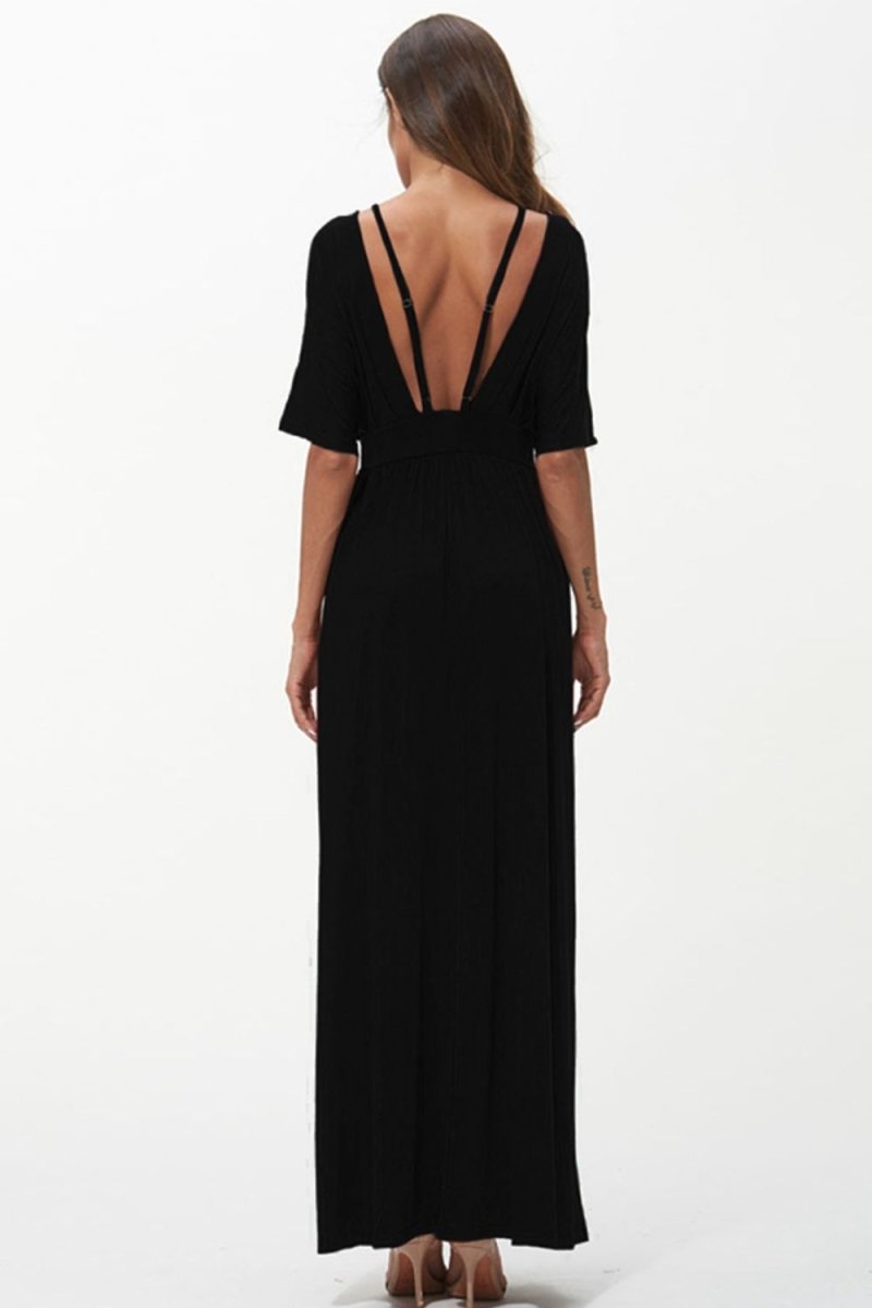 Shiny Strappy Neck Maxi Dress - Formal Dress