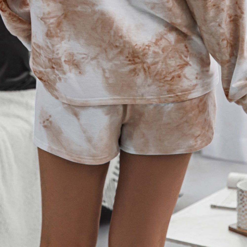 Shiny Tie - Dye Drawstring Shorts with Pockets - Bottoms