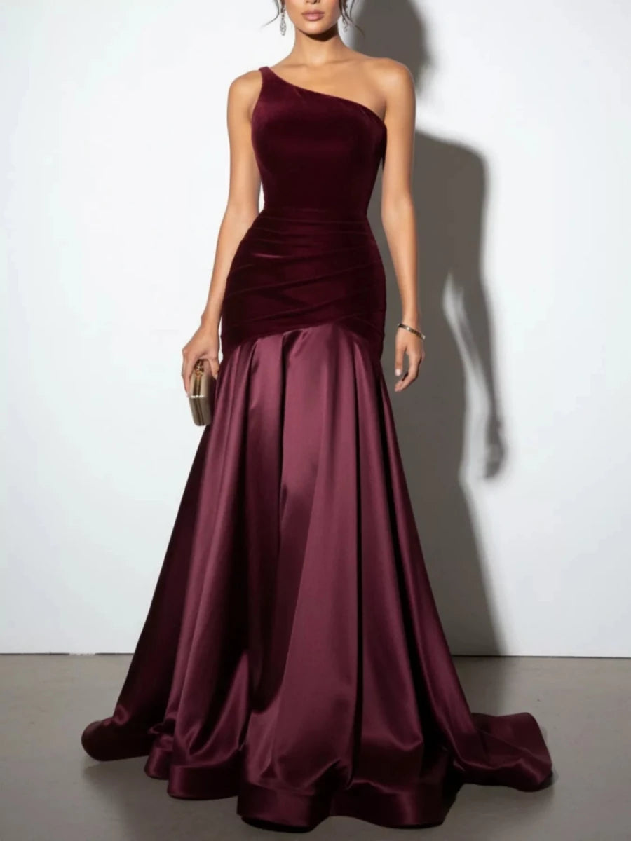 Single Shoulder Floor Length Dress - 