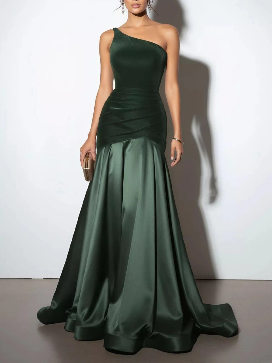 Single Shoulder Floor Length Dress - 