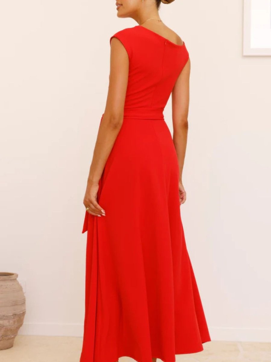 Single Shoulder Tie Waist Maxi Dress - 