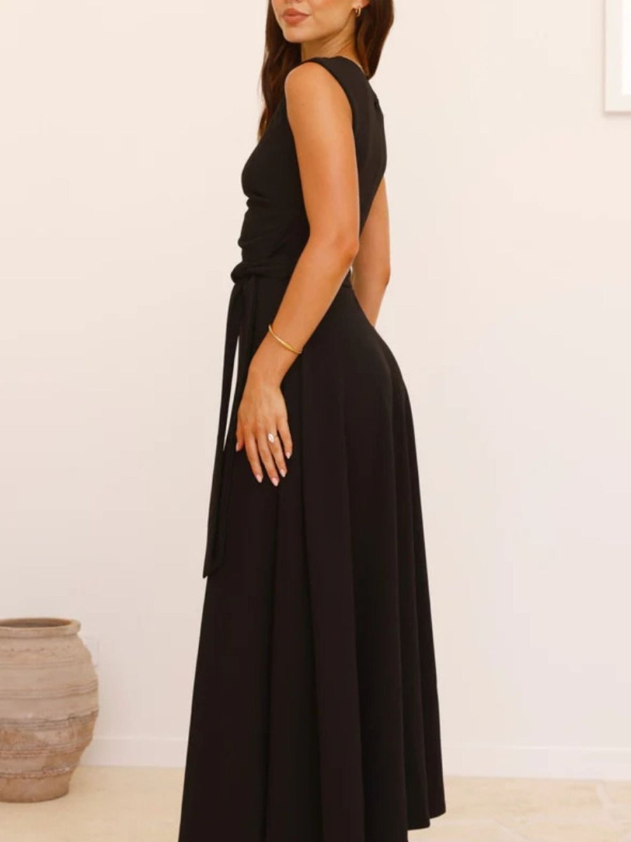Single Shoulder Tie Waist Maxi Dress - 