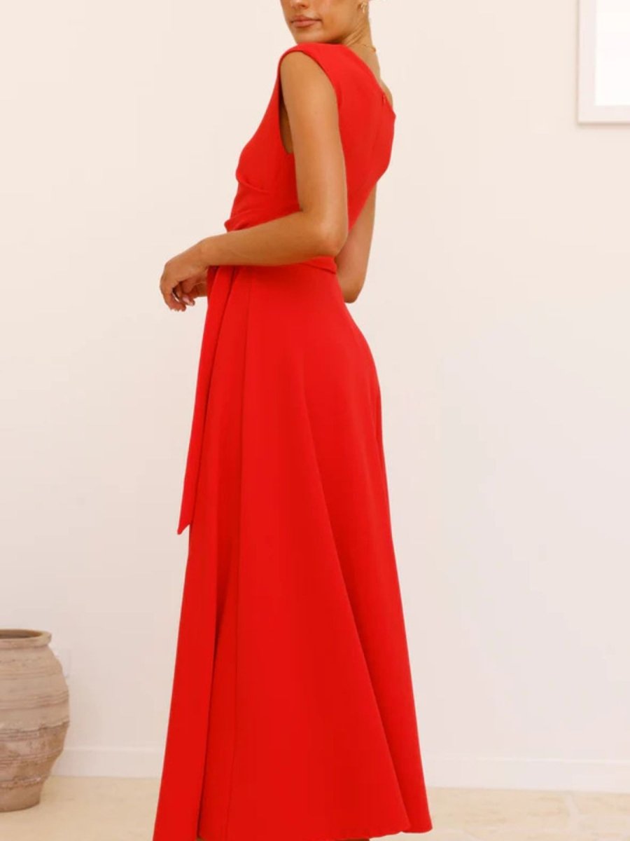 Single Shoulder Tie Waist Maxi Dress - 