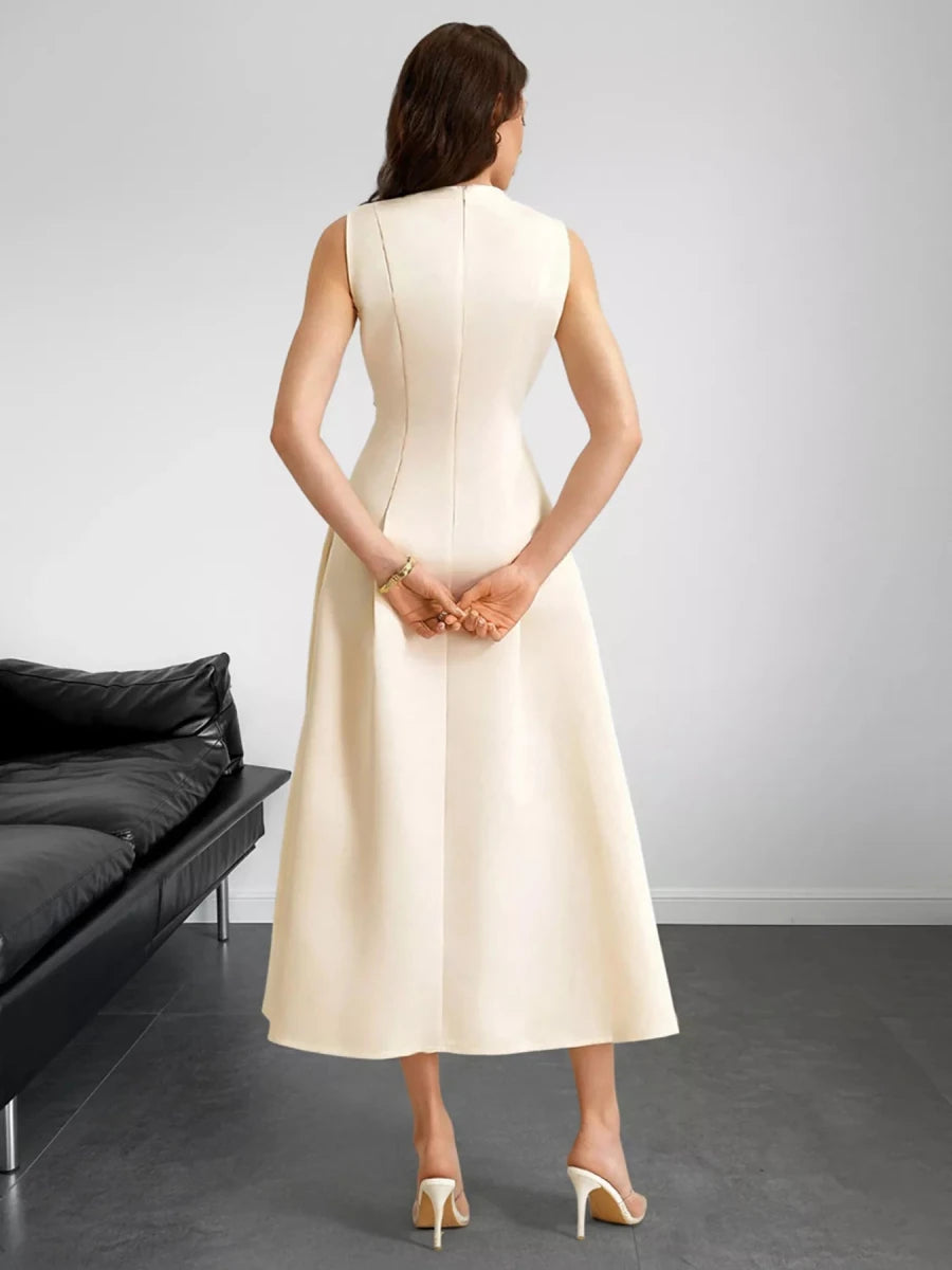 Sleeveless A - Line Midi Dress with Pockets - 