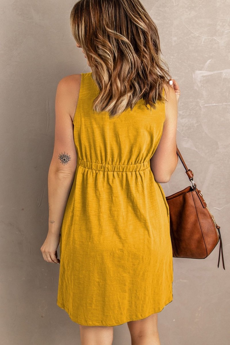 Sleeveless Button Down Mini Magic Dress - Casual Dress