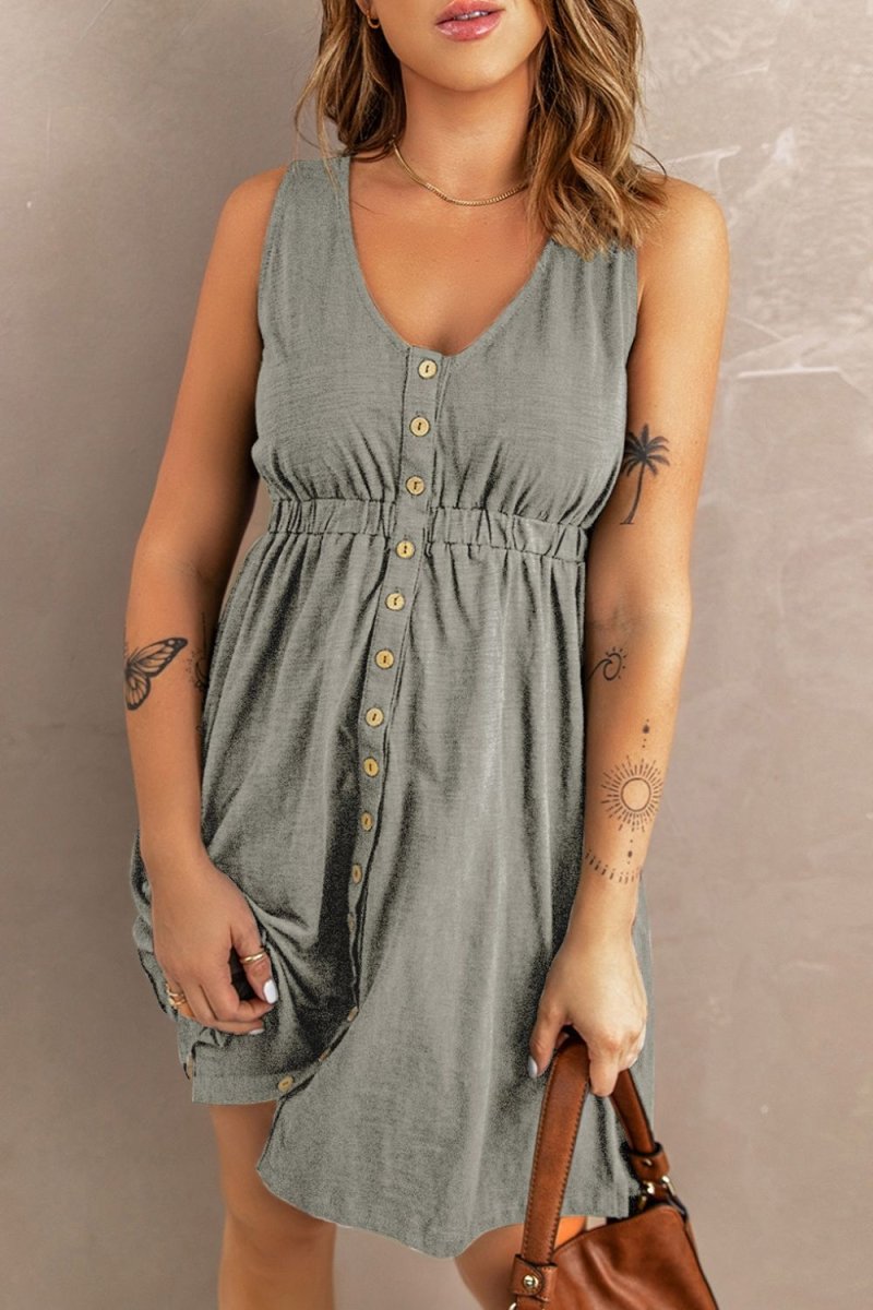 Sleeveless Button Down Mini Magic Dress - Casual Dress
