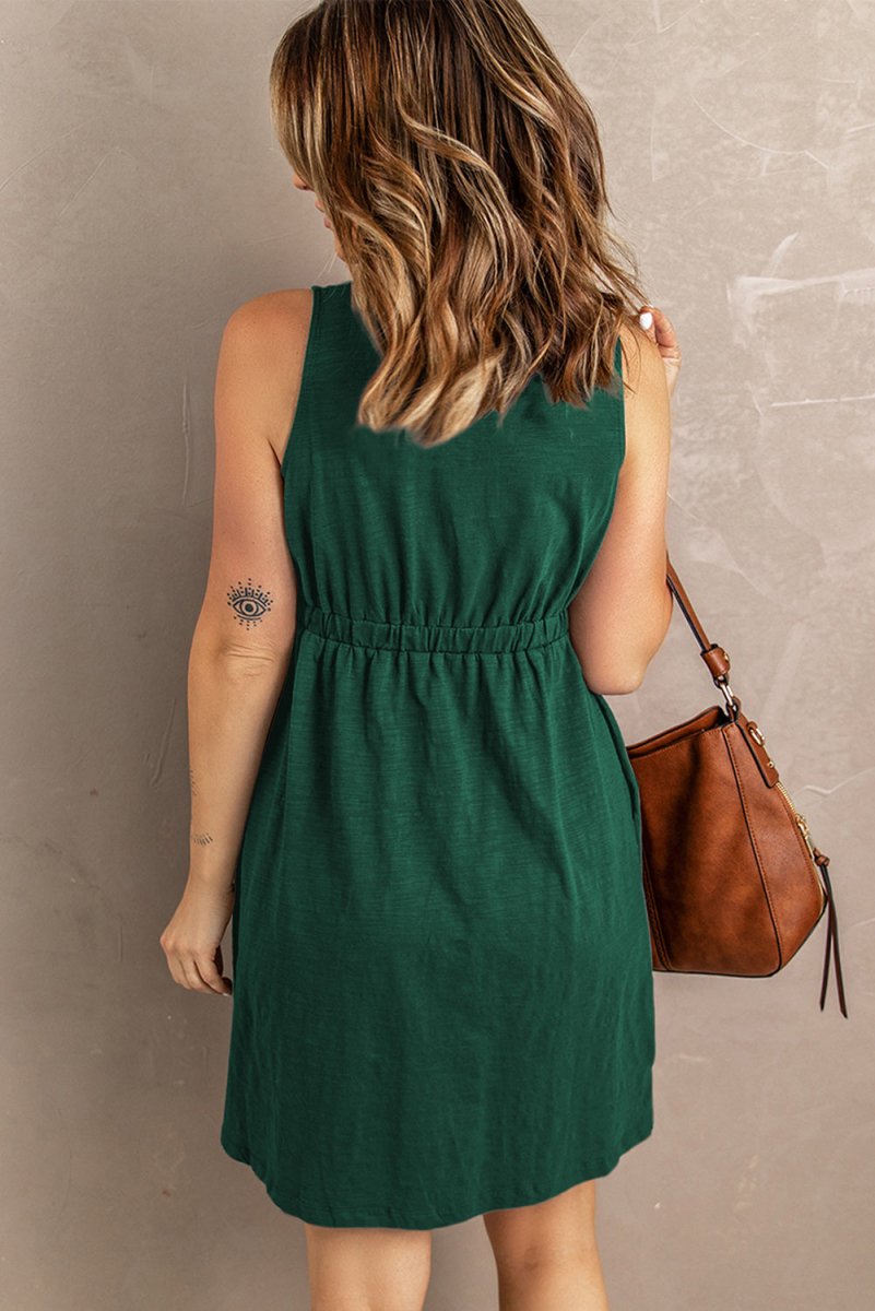Sleeveless Button Down Mini Magic Dress - Casual Dress