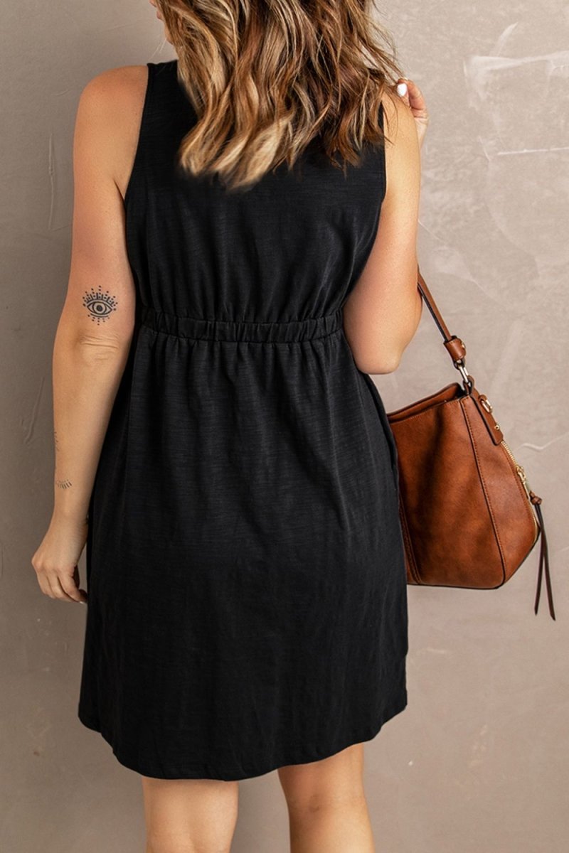 Sleeveless Button Down Mini Magic Dress - Casual Dress