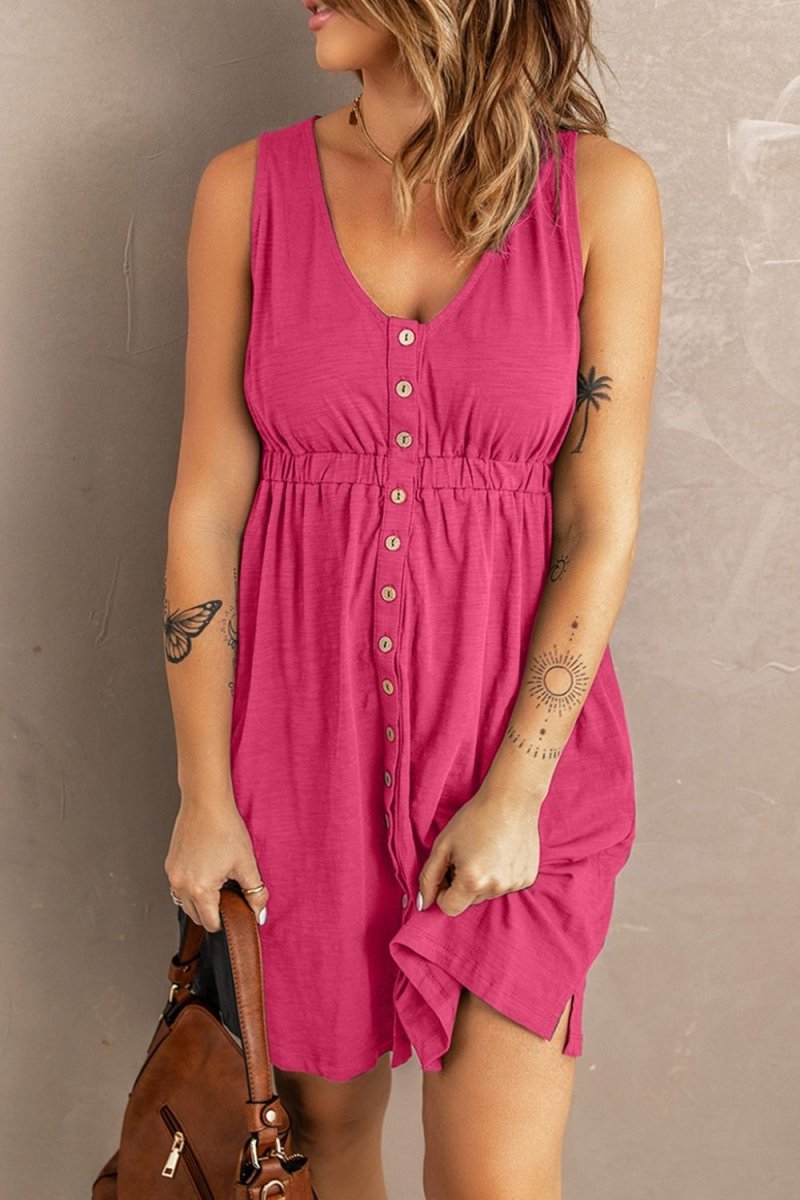 Sleeveless Button Down Mini Magic Dress - Casual Dress