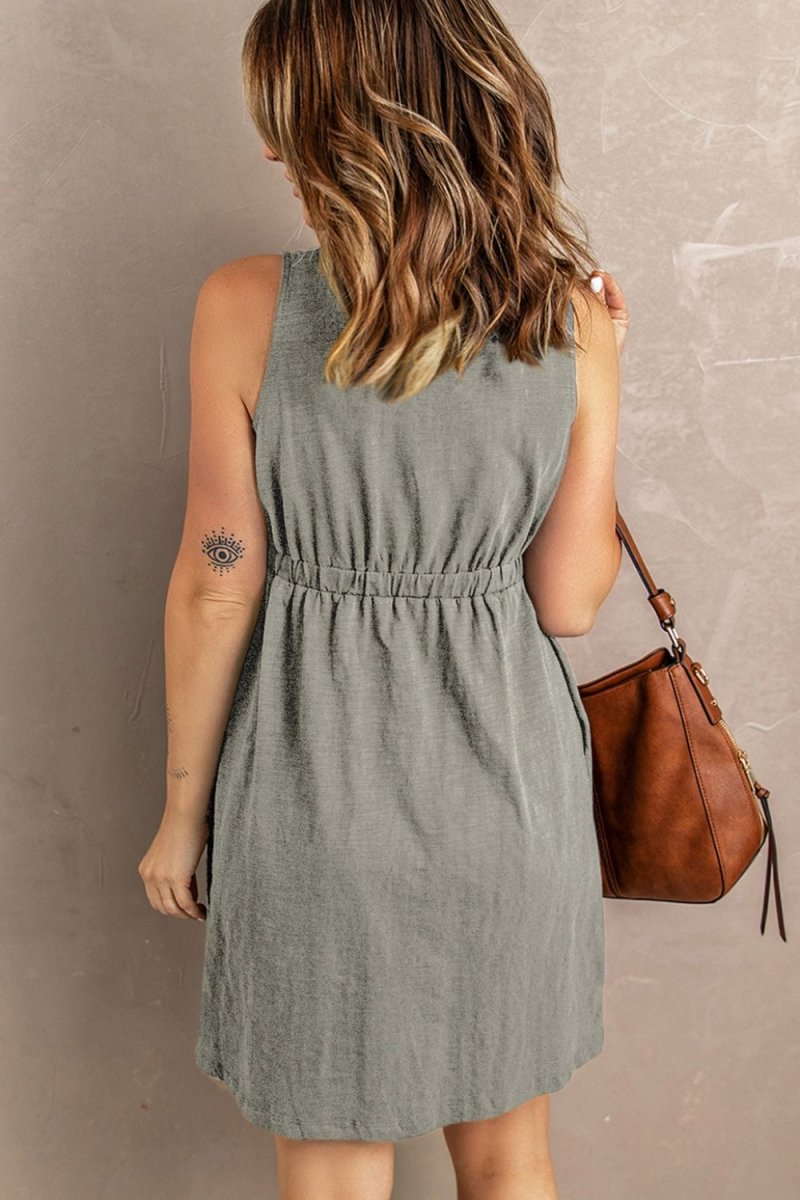 Sleeveless Button Down Mini Magic Dress - Casual Dress