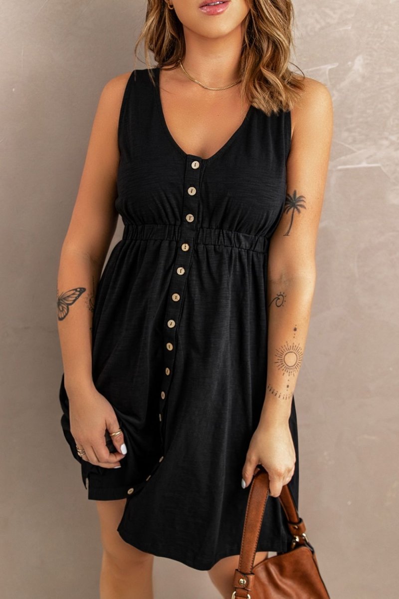 Sleeveless Button Down Mini Magic Dress - Casual Dress