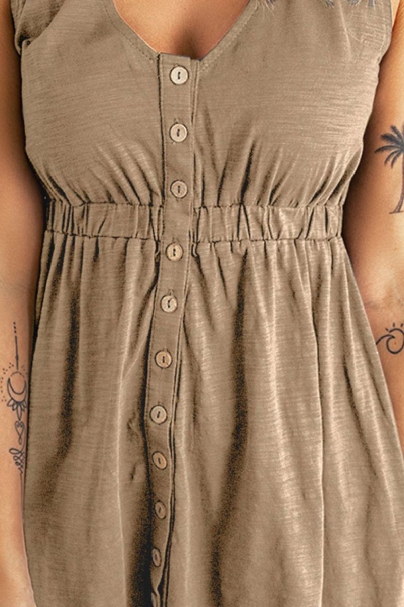 Sleeveless Button Down Mini Magic Dress - Casual Dress