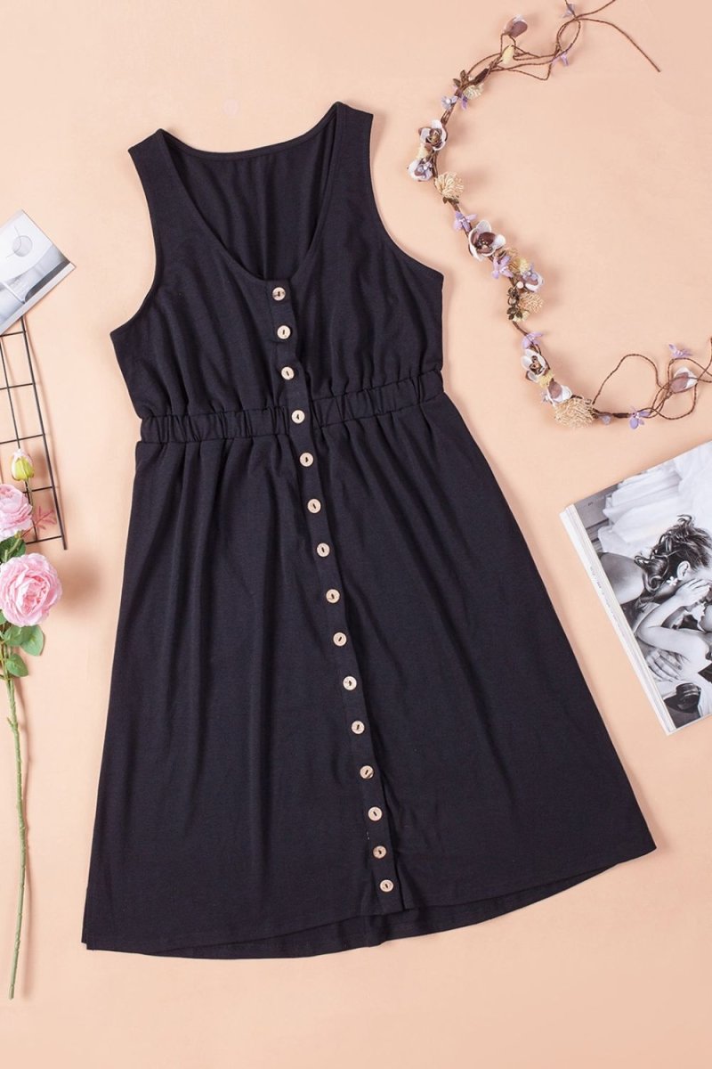 Sleeveless Button Down Mini Magic Dress - Casual Dress
