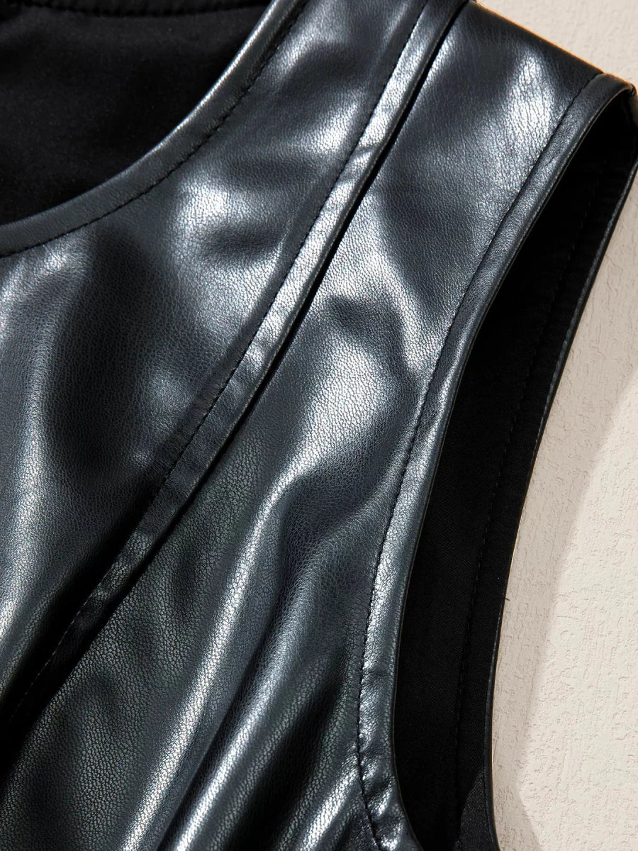 Sleeveless Faux Leather Mini Dress - 
