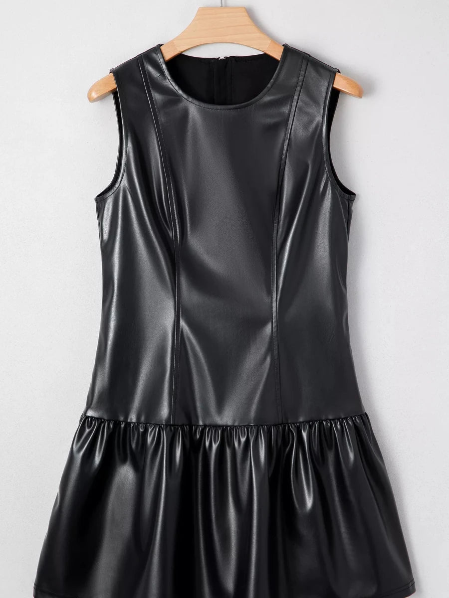 Sleeveless Faux Leather Mini Dress - 