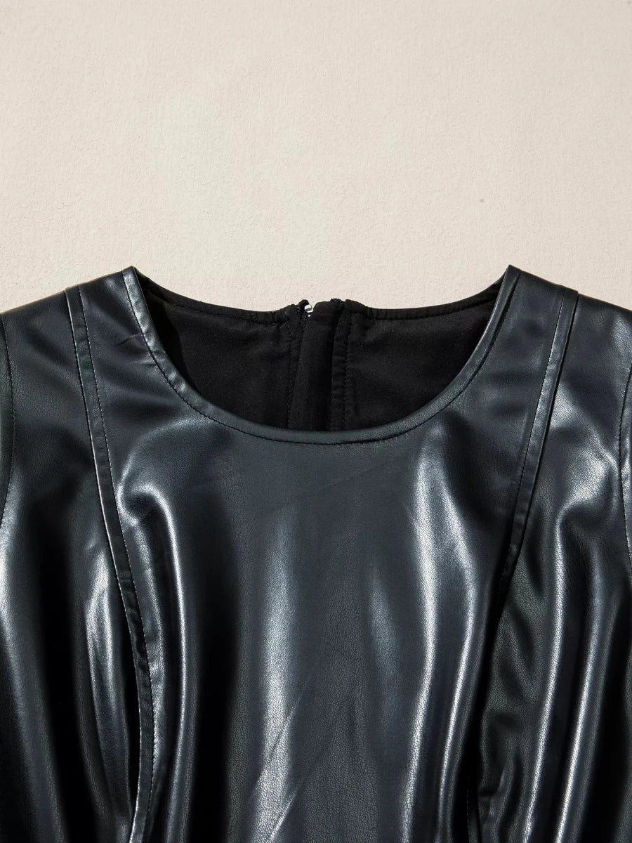 Sleeveless Faux Leather Mini Dress - 