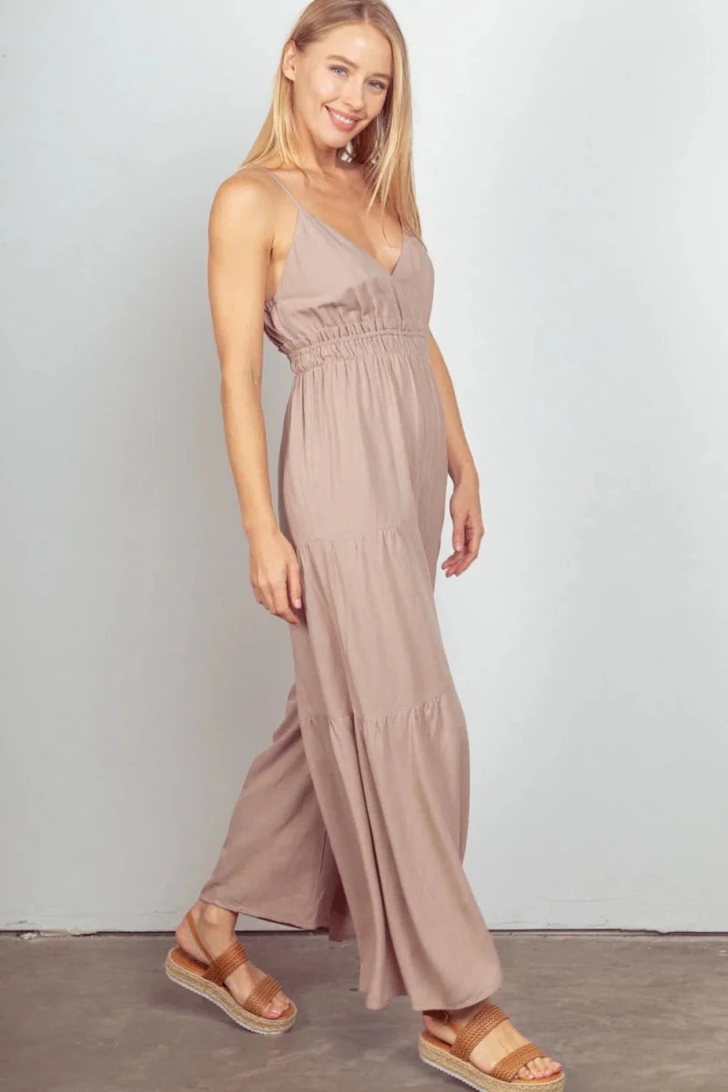 Sleeveless Ruched Wide Leg Jumpsuit - 