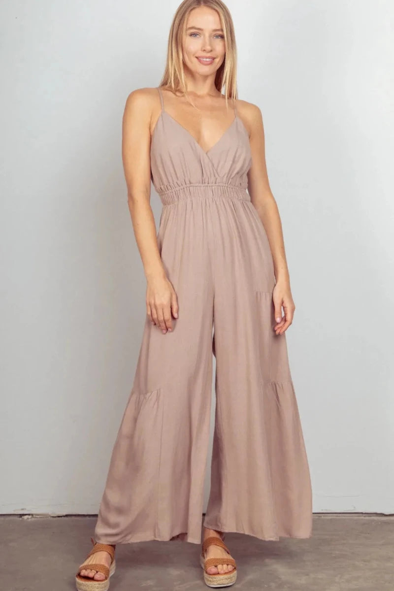 Sleeveless Ruched Wide Leg Jumpsuit - 