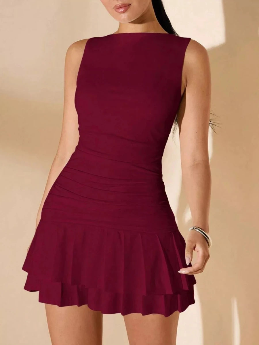 Sleeveless Ruffle Hem Mini Dress - 