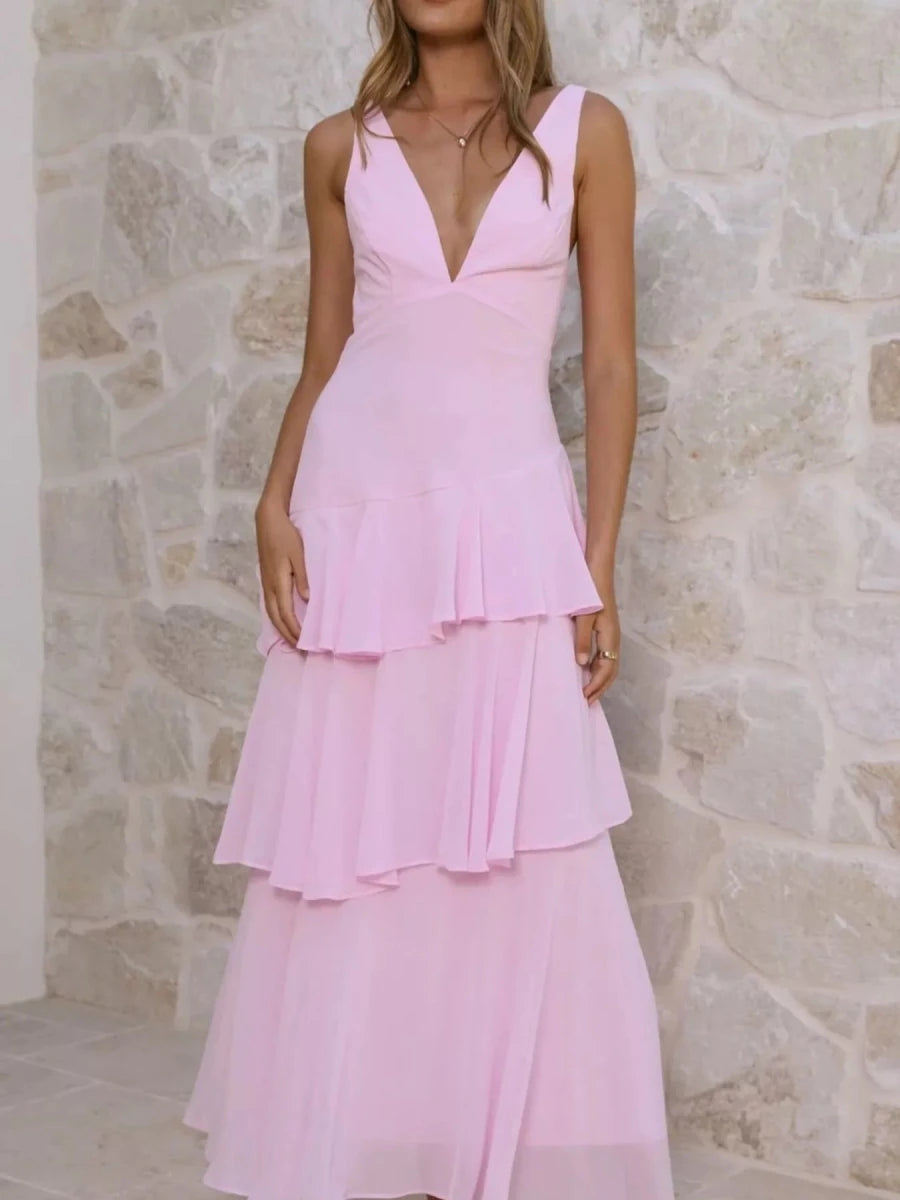 Sleeveless Ruffled Backless Maxi Dress - 