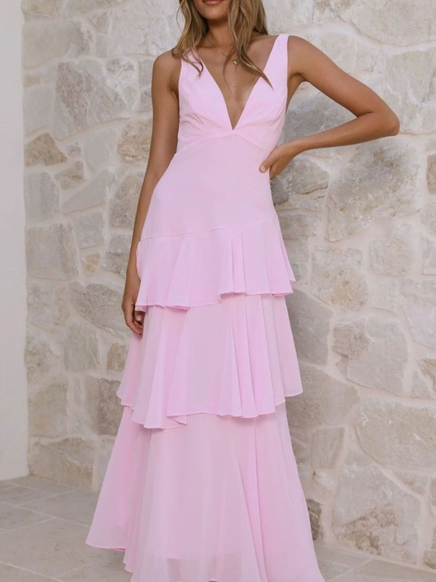 Sleeveless Ruffled Backless Maxi Dress - 