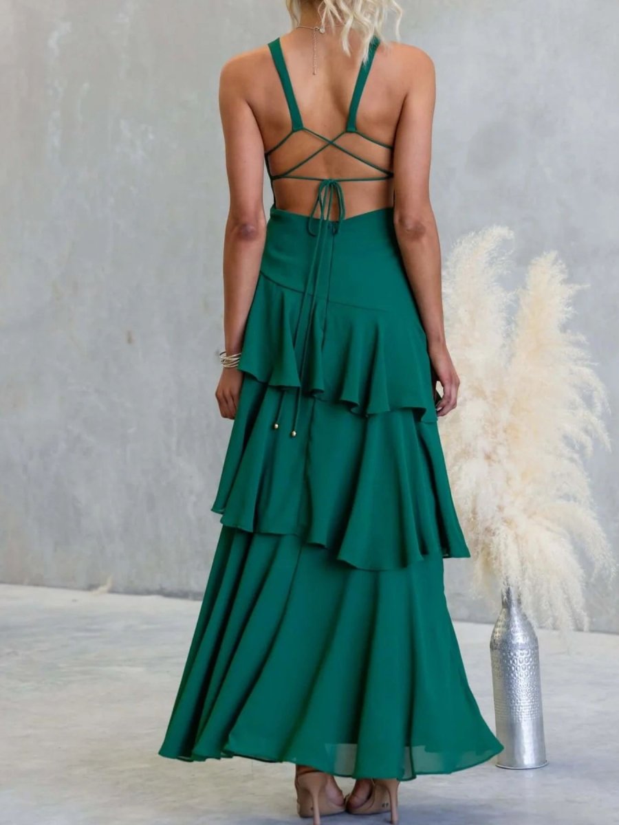 Sleeveless Ruffled Backless Maxi Dress - 
