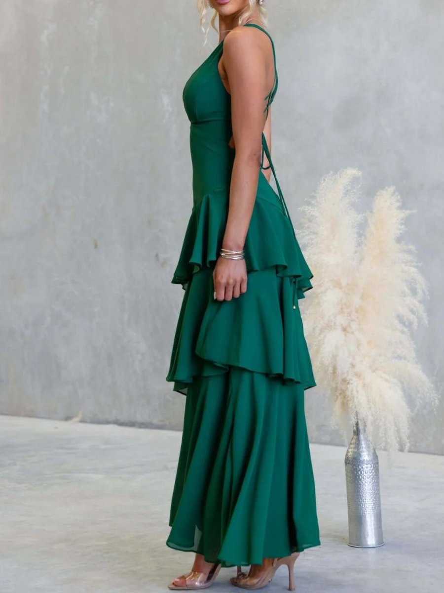 Sleeveless Ruffled Backless Maxi Dress - 