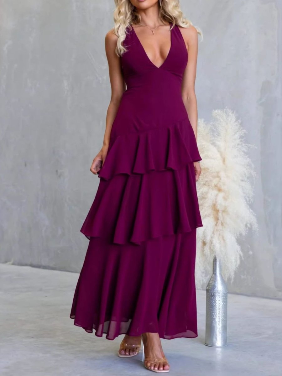 Sleeveless Ruffled Backless Maxi Dress - 