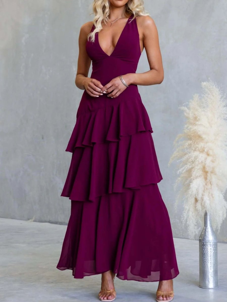 Sleeveless Ruffled Backless Maxi Dress - 