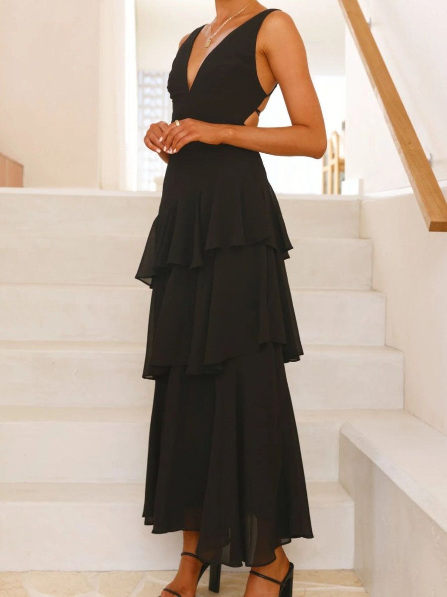 Sleeveless Ruffled Backless Maxi Dress - 