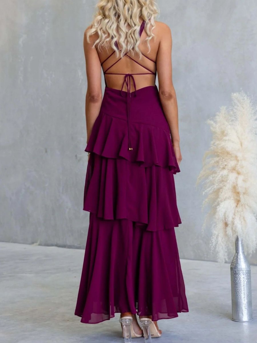 Sleeveless Ruffled Backless Maxi Dress - 