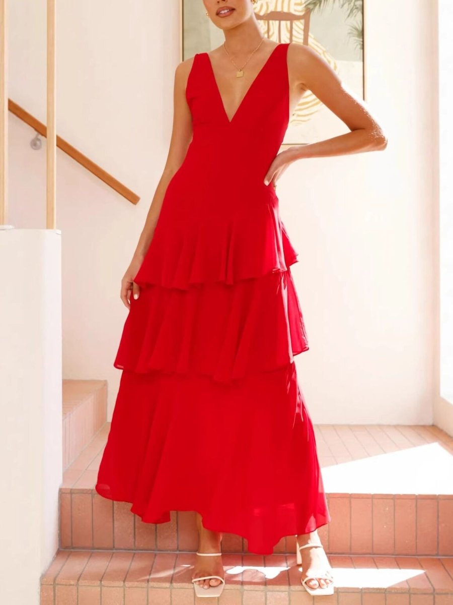 Sleeveless Ruffled Backless Maxi Dress - 