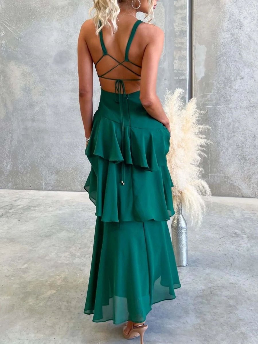 Sleeveless Ruffled Backless Maxi Dress - 